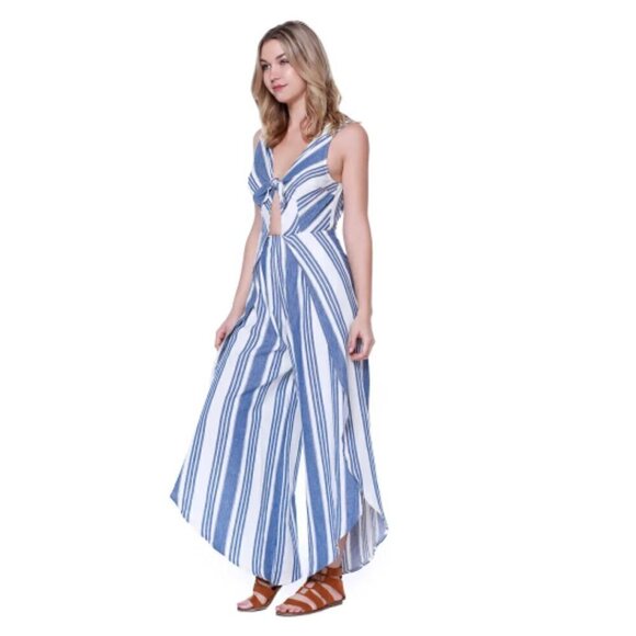 Taylor & Sage Linen Blend Tulip Leg Jumper Romper Blue White Stripes Small - Picture 16 of 16